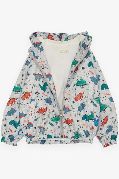 Breeze Boy's Raincoat Forest Themed Animals Patterned 1-6 Years, Gray Melange