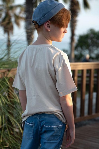 Breeze Girls & Boys Boy's T-Shirt with Pockets and Text Printed, Ages 9-14, Beige