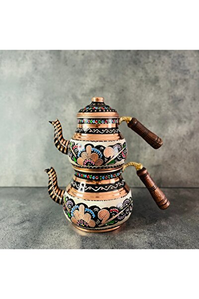 Copper Studio 999 Nostaljik El İşlemesi Çaydanlık Seti, Set Üstü Su Isıtıcısı
