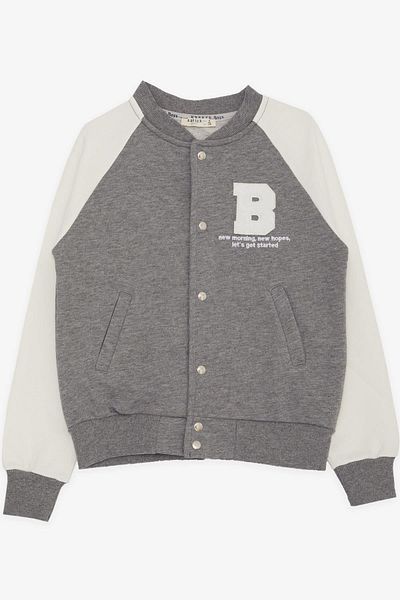 Breeze Girls & Boys Boys College Coat Letter Embroidered Snap Fastener 8-14 Years, Dark Gray Melange