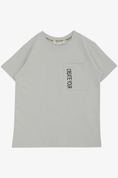Breeze Boy's T-shirt with Pocket Printed Text 6-12 Years Old, Light Gray