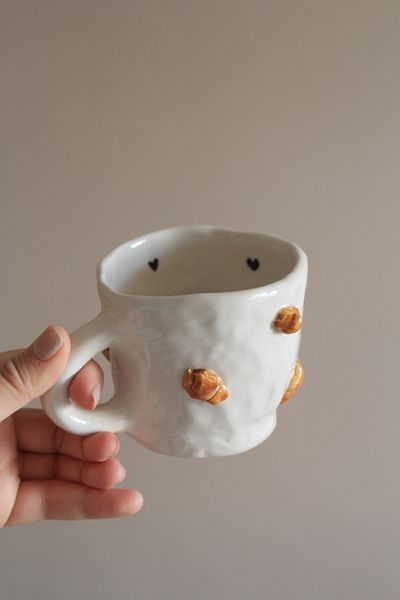 sukupotCeramics Croissant Handmade Mug with Heart (1 Pcs)