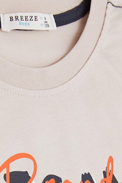 Breeze Boy's T-Shirt with Text Printed, Age 8-14, Beige