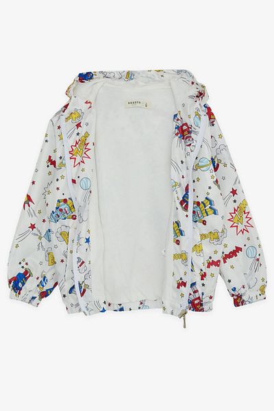 Breeze Boy's Raincoat Space Themed Patterned 1-5 Years, White