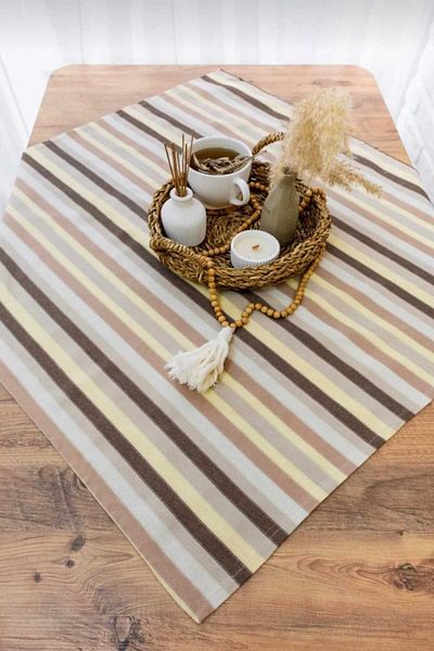 Alpar Tekstil Bohemian Striped Linen Look Runner-Table Cover 90X90 cm /Square