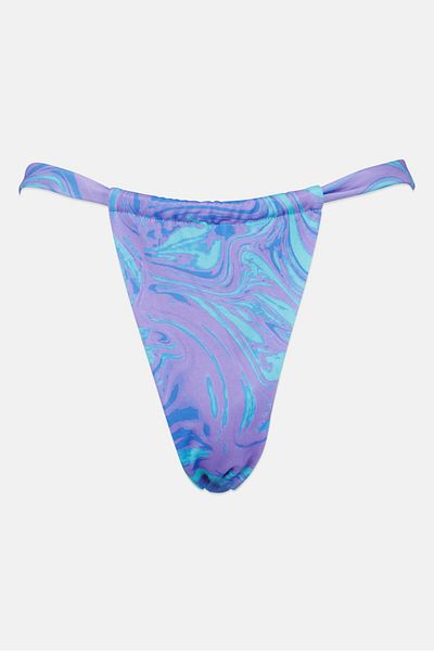 BOOHOO Women Marble Print Pull On Bikini Bottom, Turquoise