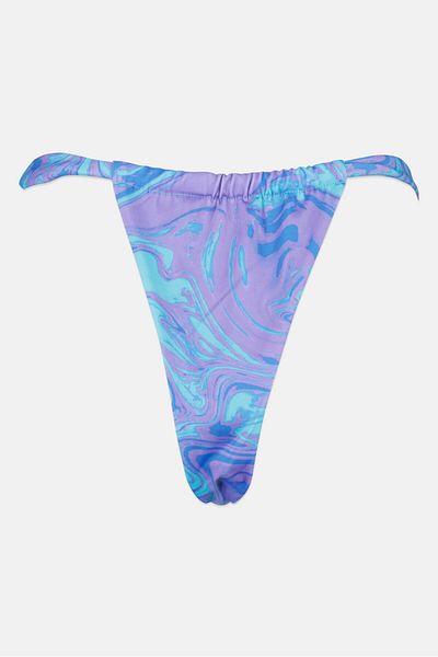 BOOHOO Women Marble Print Pull On Bikini Bottom, Turquoise