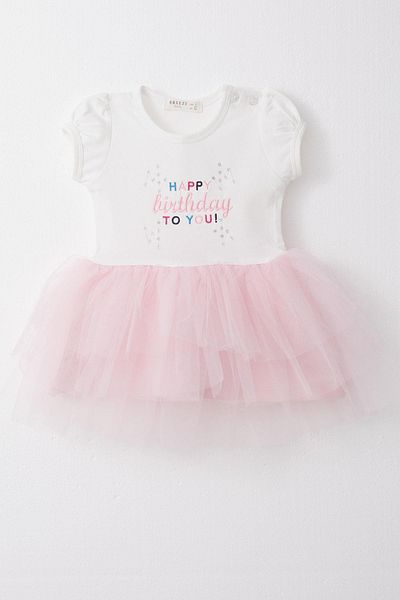 Breeze White Baby Girl Dress - Birthday Themed, 6 Months-2 Years, Text Embroidered