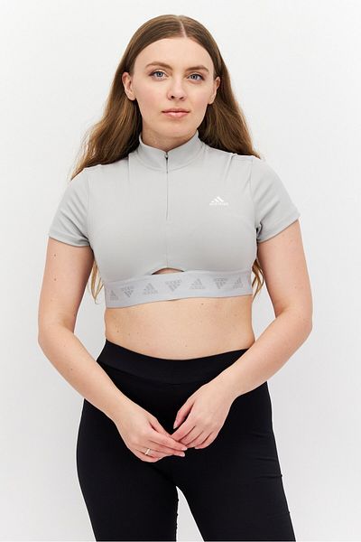 adidas Women Sportswear Fit Short Sleeve Training Crop Top, Grey