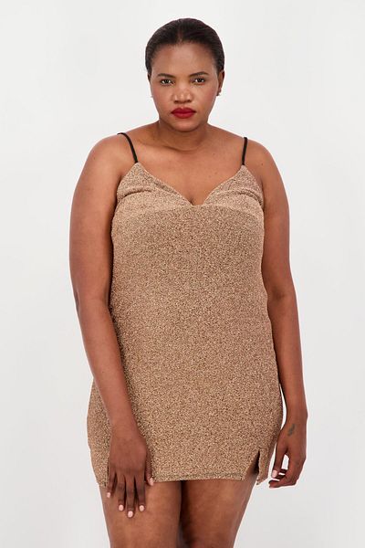 TopShop Women Metallic Print Mini Party Dress, Gold
