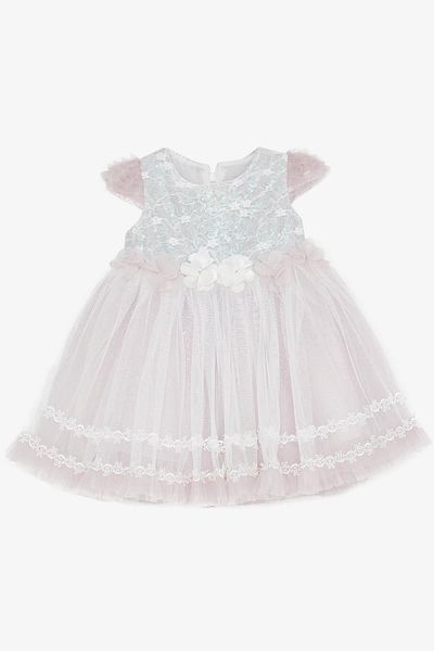 roselya Lilac Baby Girl Evening Dress - Tulle, Laced and Flower Accessory, 6 Months-2 Years