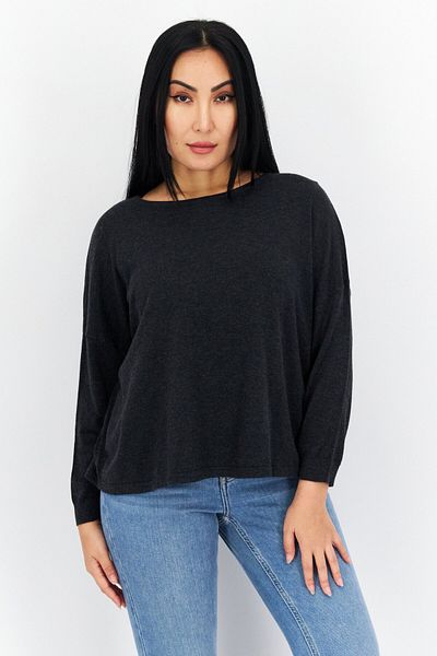 s.Oliver Women Bateau Neck Long Sleeves Plain Sweatshirt, Charcoal