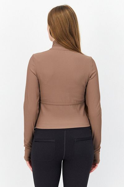 JASON WU سويت شيرت نسائي بياقة متوسطة وسحّاب كامل، بني