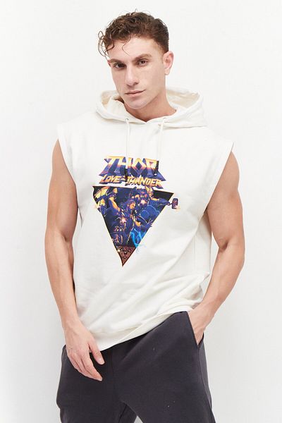 DIFUZED Men Graphic Print Sleeveless Hoodies, White