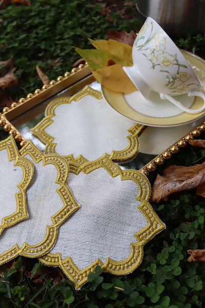 vipceyiz 6-Piece Sparkling Gold Coffee Side Presentation Napkin Suitable for Processing Etamine