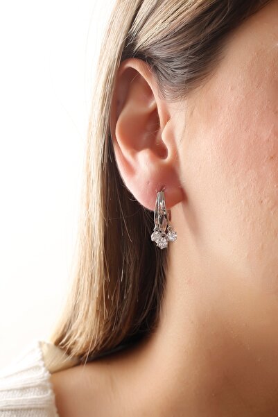 SUNSHINE 925 Ayar Gümüş, 3'lü Elmas Taşlı Tasarım Küpe