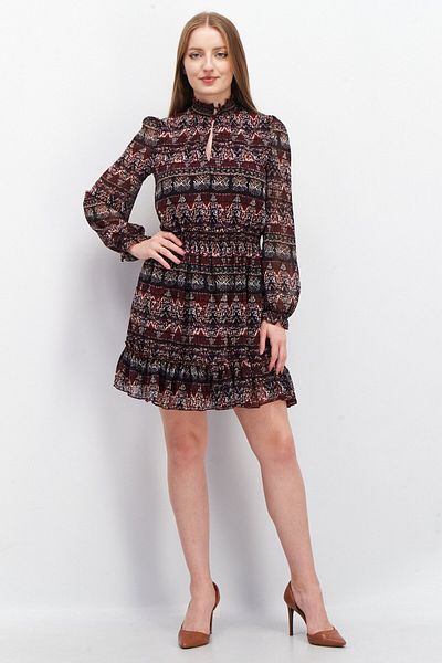 edc Women Aztec Print Long Sleeve Mini Dress, Maroon
