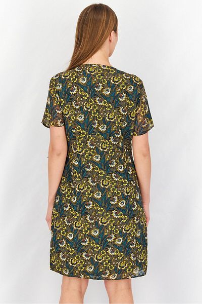 ONE STEP Women Floral Short Sleeve Midi Wrap Dress, Dark Green Combo