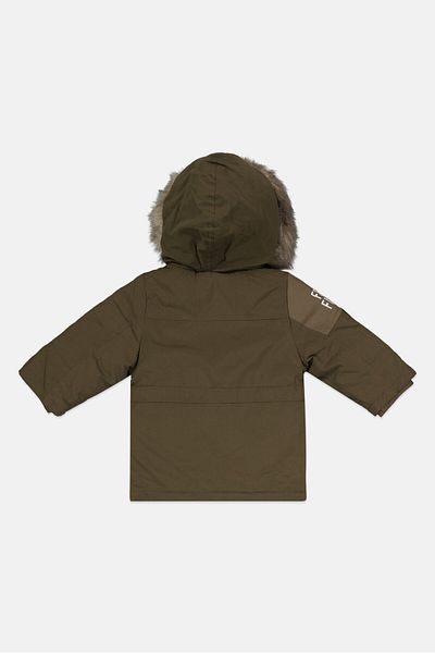 IKKS Toddlers Boy Faux Fur Hooded Jacket, Olive