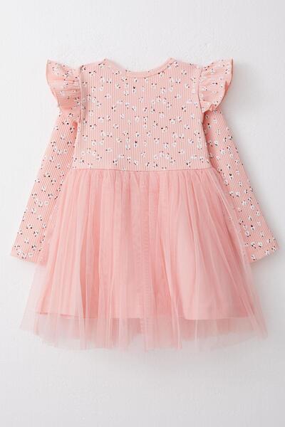 Breeze Langärmliges Tüllkleid Mit Blumenmuster Für 1,5–5 Jahre Alte Mädchen – Lachsfarben