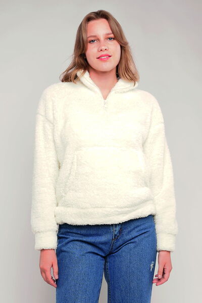 GABRİA Hanorac de pluș Gabria cu buzunare cangur și fermoar pe jumătate