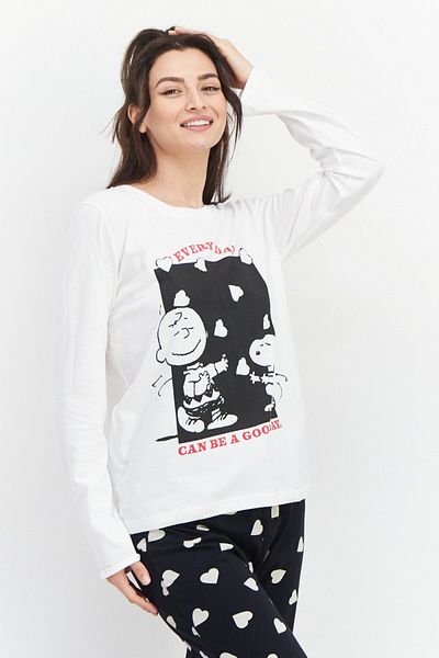 PEANUTS Women Snoopy Print Pajama Set, White