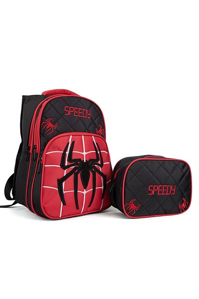 Necati Çanta Rucsac de hrănire pentru școală primară Spider Figured Negru strălucitor