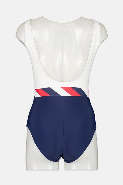 SPEEDO Women One Piece Graphic Print Swimsuit, White and Navy