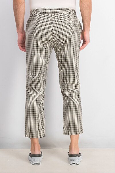 TopMan Men Regular Fit Houndstooth Printed Drawstring Pant, Stone