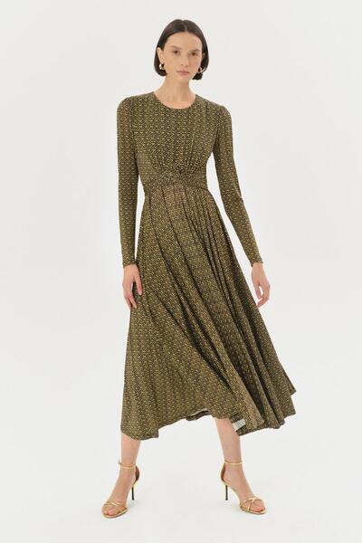 Exquise Desenli Bağlama Detaylı Likralı Midi Örme Elbise