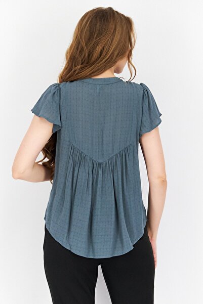 Gentle Fawn Women Tie Neck Flutter Sleeve Textured Blouse, Seafoam