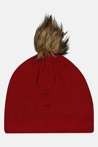 IKKS Kids Girl Faux Fur Pompom Beanie, Red