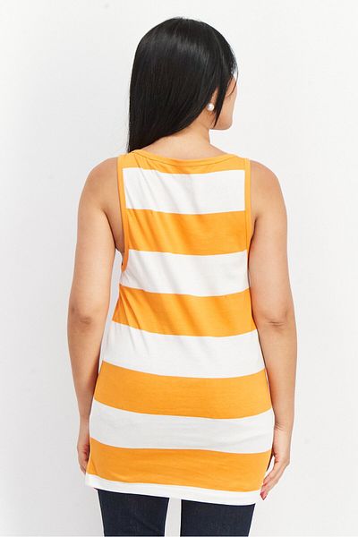 edc Women Round Neck Sleeveless Stripe Top, Orange