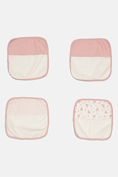 RENE ROFE مجموعة من 4 مناشف غسيل منقوشة للبنات الصغار، باللون الوردي