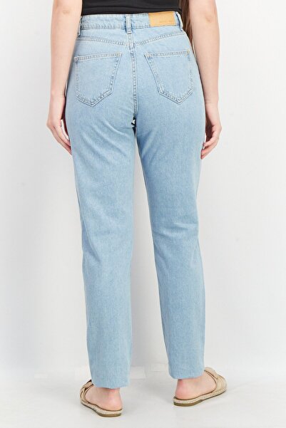 Noisy May Women Mom Fit Solid Non Stretchable Denim Jeans, Blue