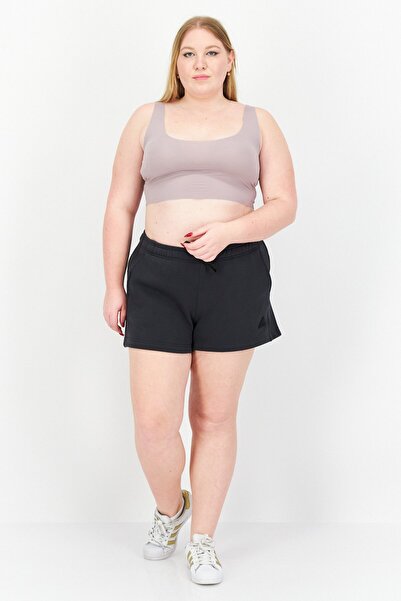 adidas شورت نسائي للخارج بمقاسات كبيرة بشعار العلامة التجارية، أسود كربوني