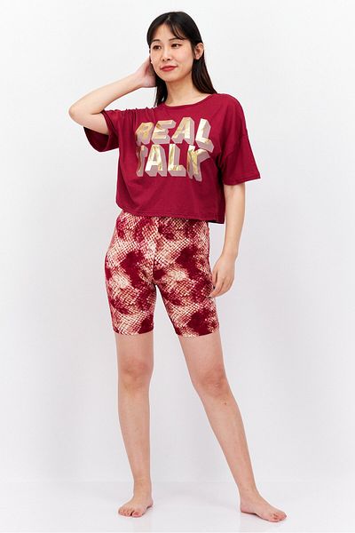 Bcbgeneration Women 2 Pcs Metallic Pyjama Set, Maroon Combo