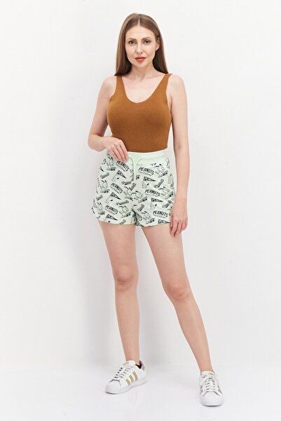 PEANUTS Women Graphic Print Drawstring Shorts, Light Green Combo