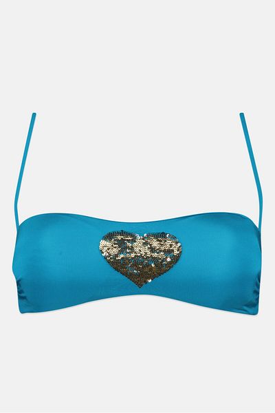 TWINSET بيكيني علوي مبطن ومزخرف للنساء، لون أزرق مائي