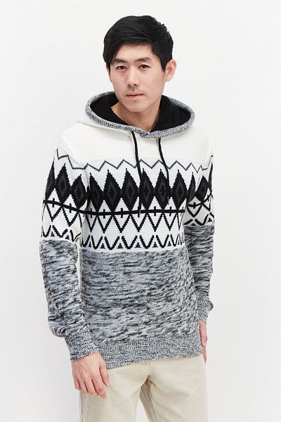 XRAY JEANS Men Hooded Long Sleeve Aztec Print Sweatshirt, Off White