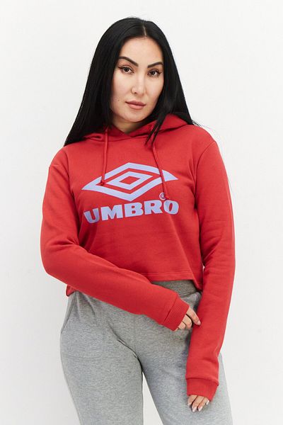 UMBRO Women Hooded Neck Graphic Printed Cropped Sweatshirt, Red Combo
