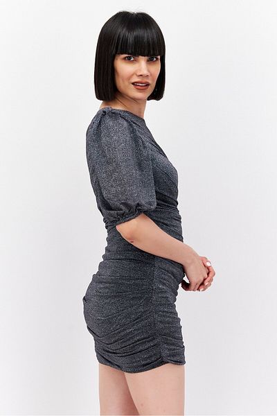 Bcbgeneration Women Metallic Ruched Bodycon Dress, Black