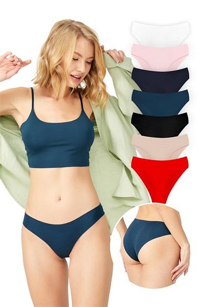 Cottonhill Chiloți de bikini de bază, fără marcaj, tăiați cu laser, pachet de 7