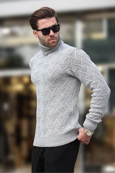 Madmext Gray Turtleneck Patterned Men's Sweater E7292