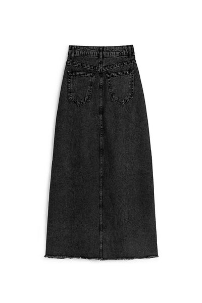 praye Dark Smoked Long Tasseled Denim Skirt