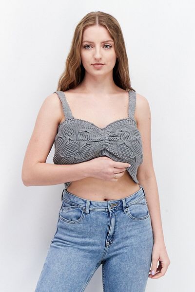 Skylar Rose Women Sweetheart Neck Sleeveless Crochet Top, Grey