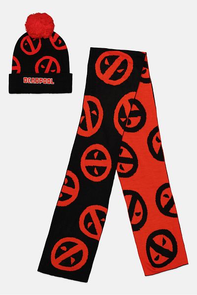 DIFUZED Men Deadpool Embroidered Beanie And Scarf Gift Set, Red
