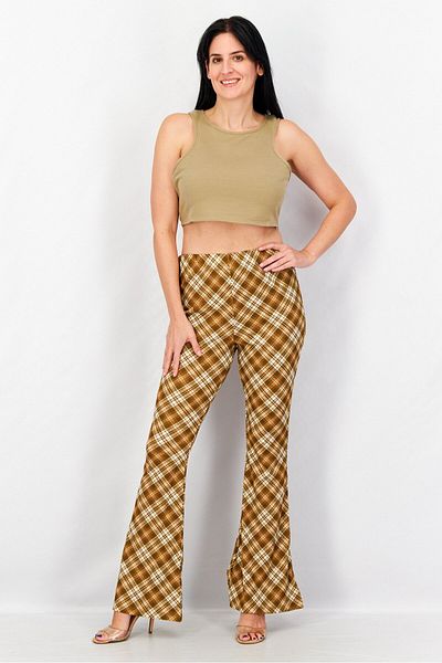 TopShop Women Checkered Pull On Flare Pants, Brown