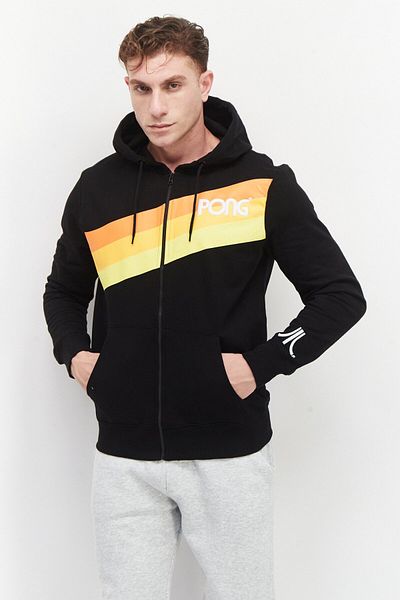 DIFUZED Men Hooded Embroidered Long Sleeves Sweatshirt, Black