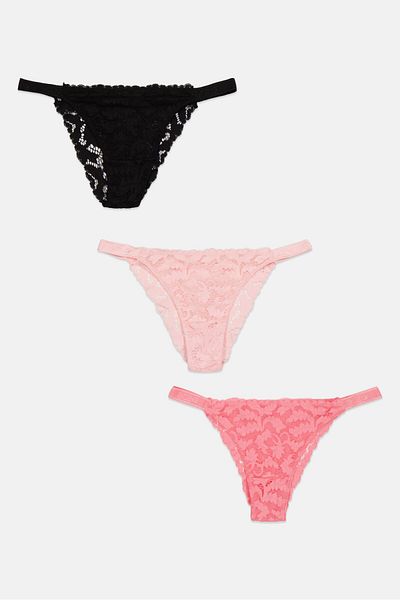 Bcbgeneration Women 3 Pcs Textured Lace Pull On Thong Panty, Pink